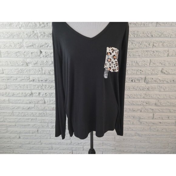 Liz Claiborne Womens Top Extra Large XL Pajama Knit Black Pocket BLA186E - Picture 5 of 7